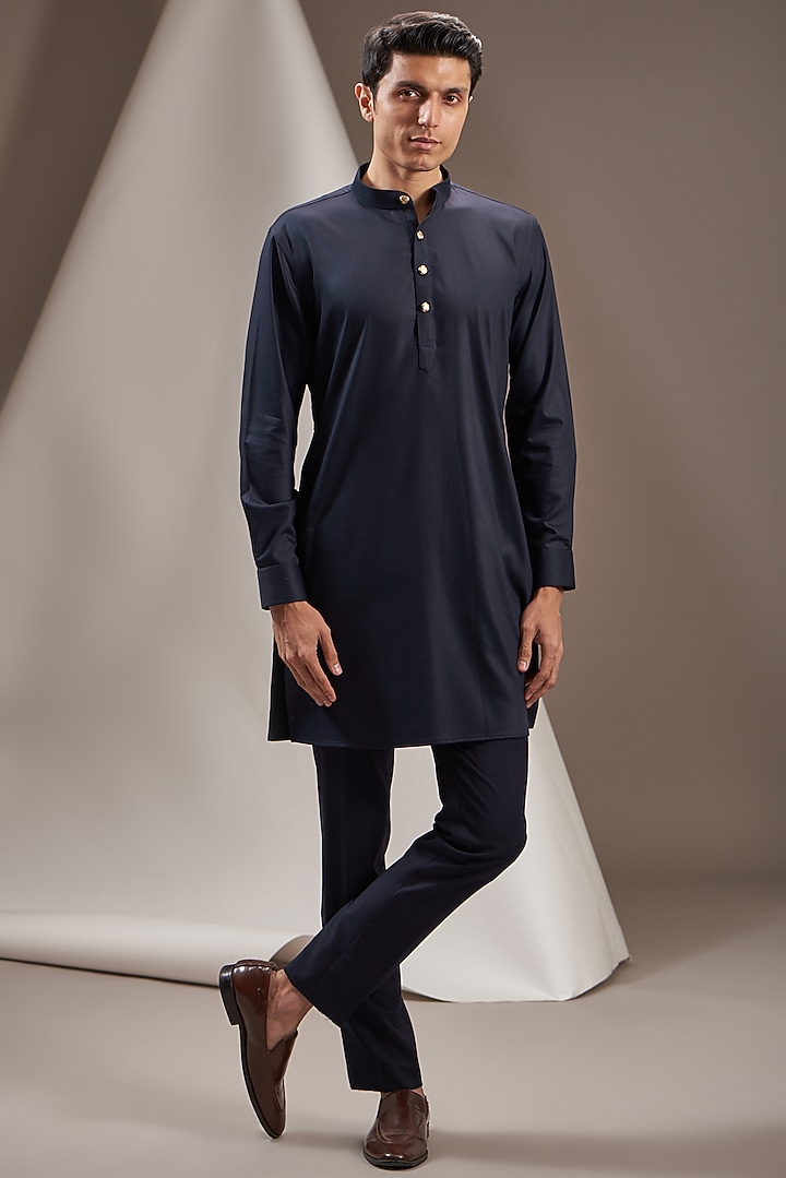 Blue Poly Viscose Embroidered Textured Wedding Sherwani Set by VICUGNA at Pernia's Pop Up Shop