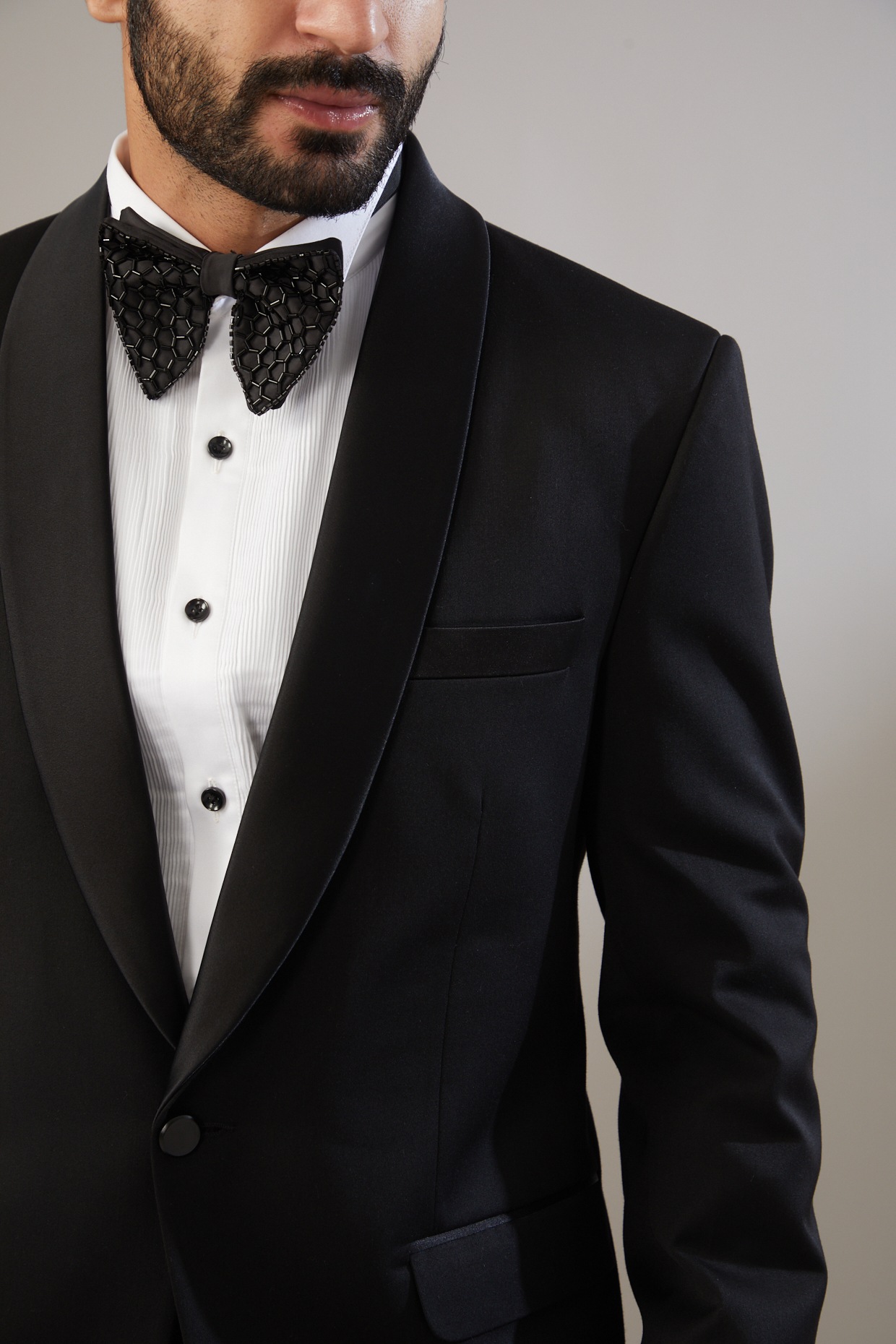 Jet Black Shawl Collar Tuxedo Set by VICUGNA at Pernia's Pop