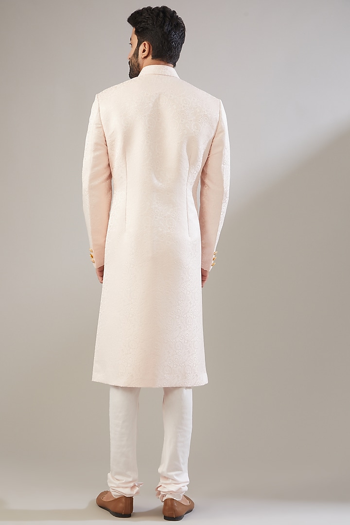 Blush Pink Jacquard Poly Viscose Wedding Sherwani Set by VICUGNA at Pernia's Pop Up Shop