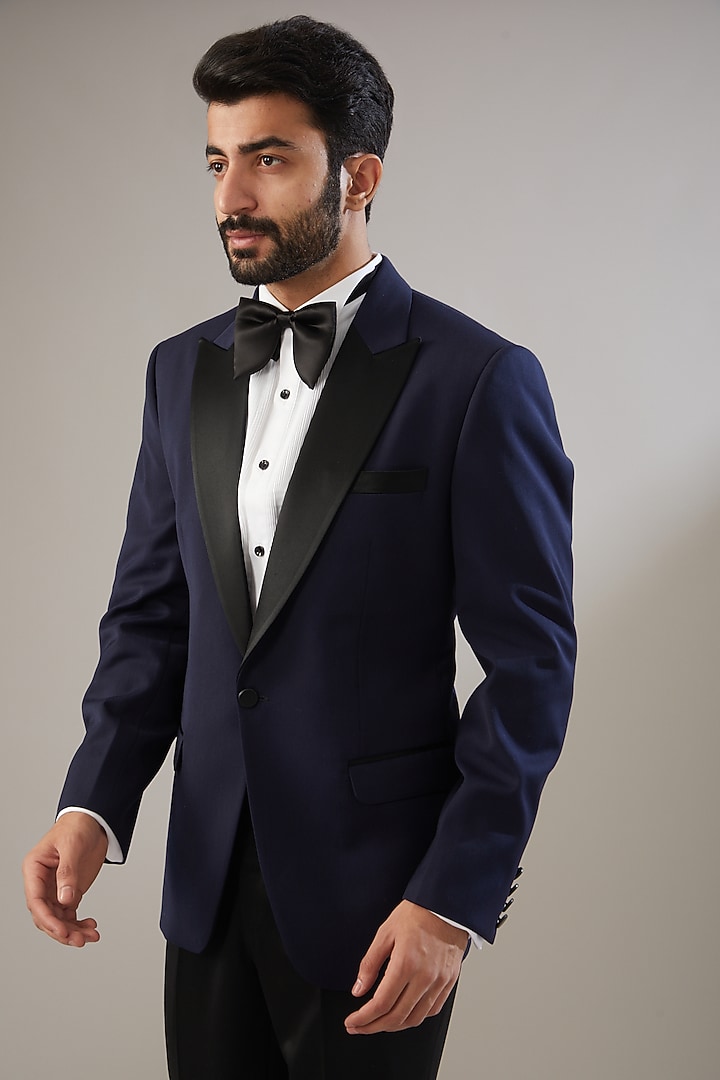 Blue Poly Viscose Tuxedo Set by VICUGNA at Pernia's Pop Up Shop