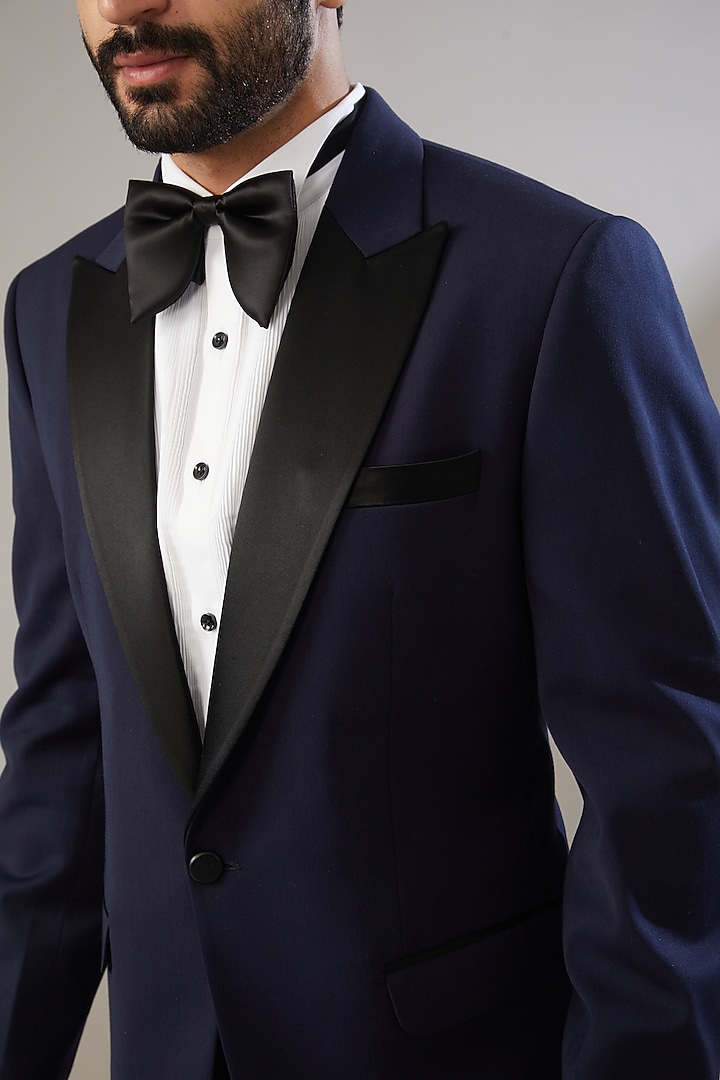 Blue Poly Viscose Tuxedo Set by VICUGNA at Pernia's Pop Up Shop