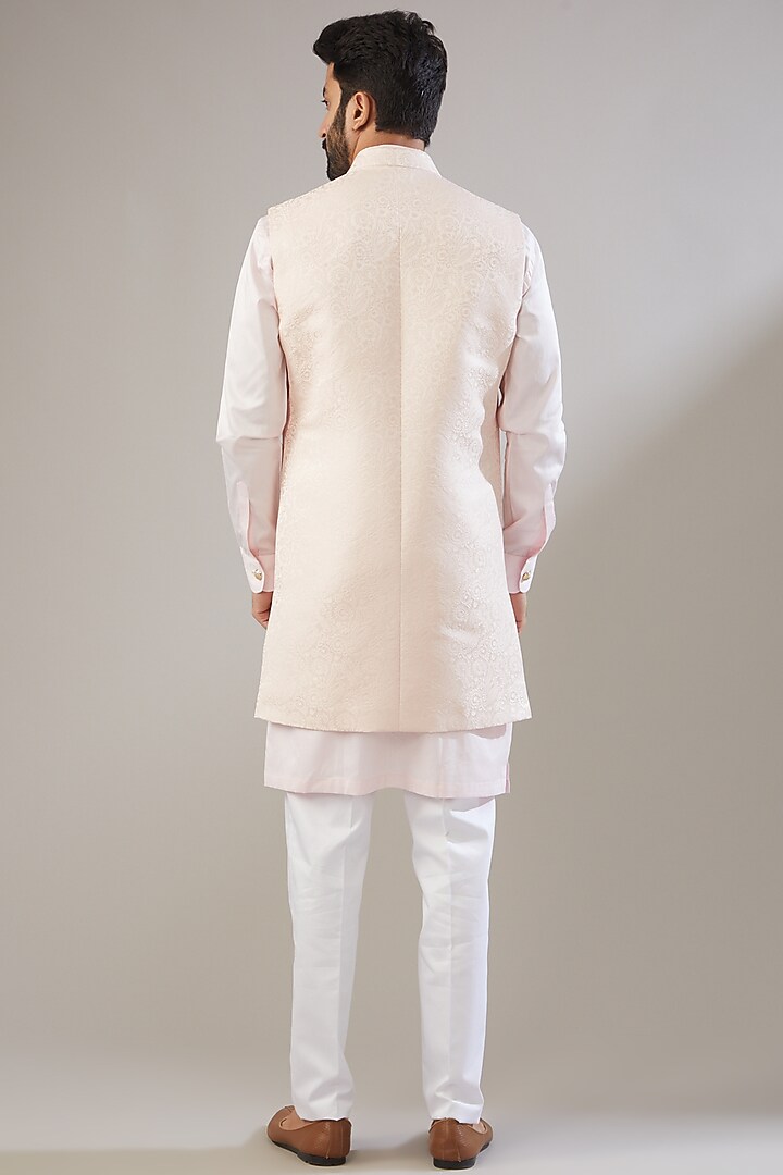 Blush Pink Jacqyard Poly Viscose Indowestern Set by VICUGNA at Pernia's Pop Up Shop