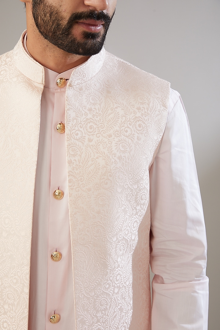 Blush Pink Jacqyard Poly Viscose Indowestern Set by VICUGNA at Pernia's Pop Up Shop