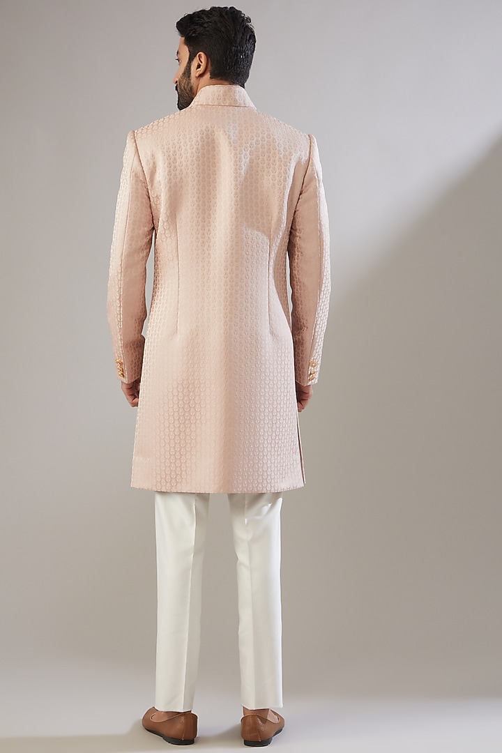 Pastel Pink Jacquard Poly Viscose Wedding Sherwani Set by VICUGNA at Pernia's Pop Up Shop