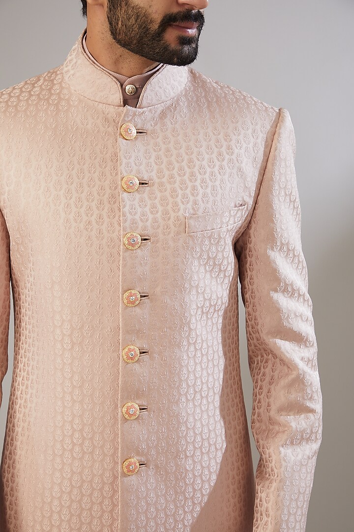 Pastel Pink Jacquard Poly Viscose Wedding Sherwani Set by VICUGNA at Pernia's Pop Up Shop