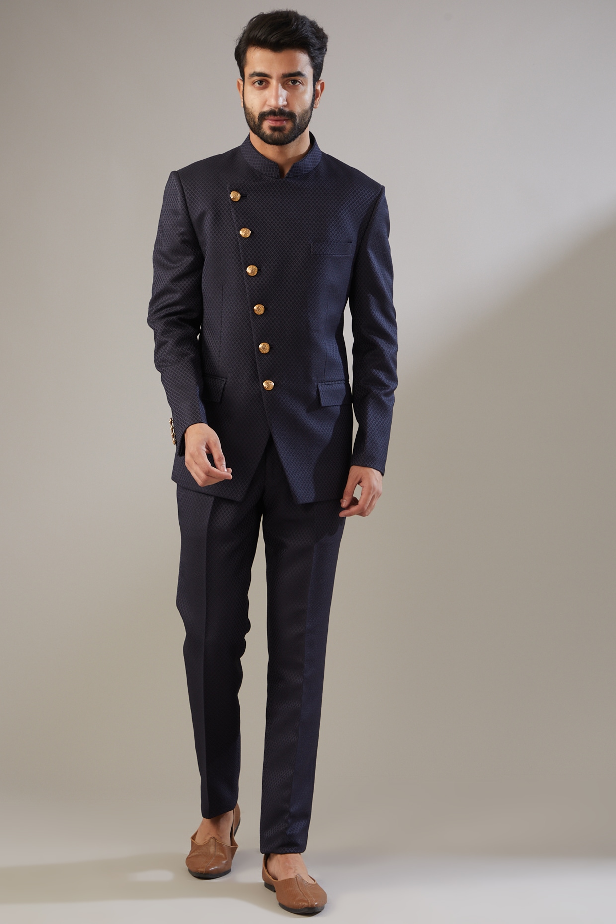 Shop Navy Blue Art Silk Embroidered Sequins Bandhgala Suits Wedding Wear  Online at Best Price | Cbazaar