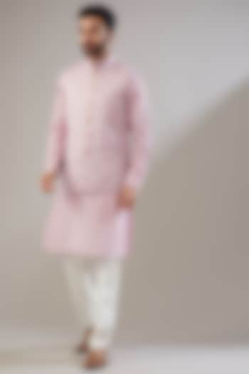 Light Lilac Jacquard Nehru Jacket With Kurta Set by VICUGNA