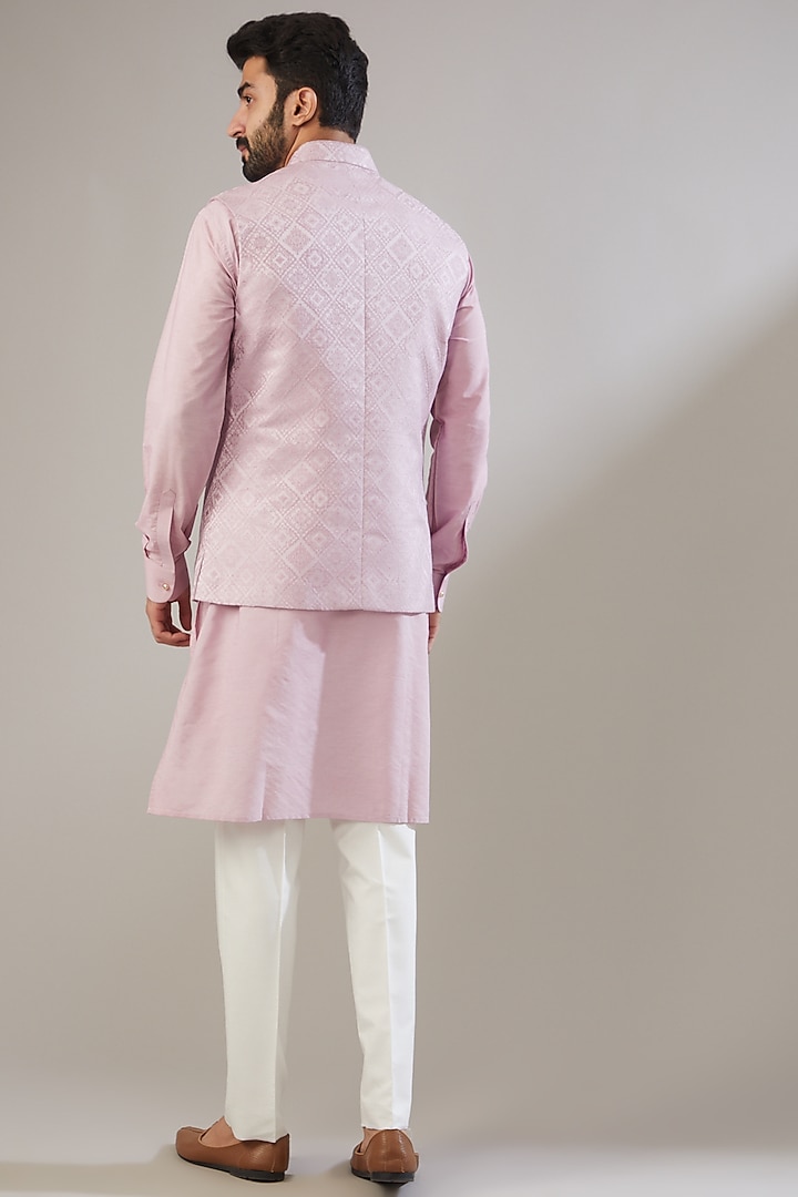 Light Lilac Jacquard Poly Viscose Nehru Jacket Set by VICUGNA at Pernia's Pop Up Shop