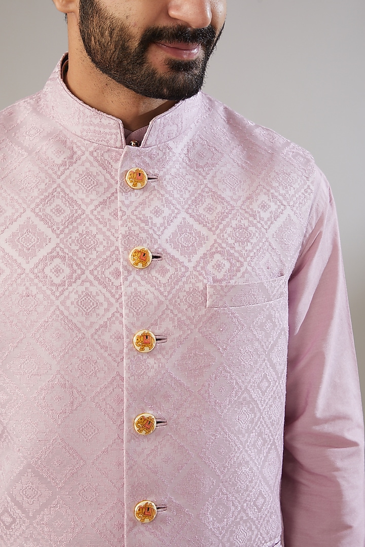 Light Lilac Jacquard Poly Viscose Nehru Jacket Set by VICUGNA at Pernia's Pop Up Shop