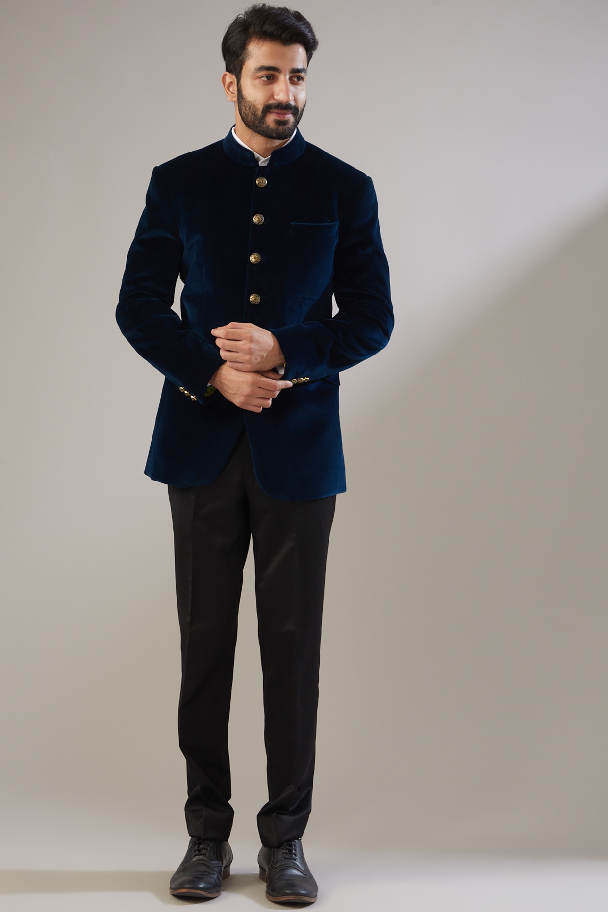 Navy Blue Sweade Wedding Jodhpuri Suit Bandhgala – Ethnic World