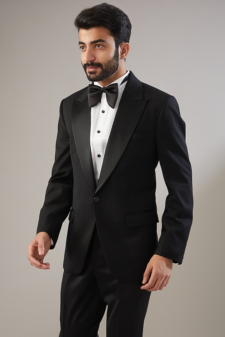Black Poly Viscose Tuxedo Set by VICUGNA at Pernia's Pop Up Shop