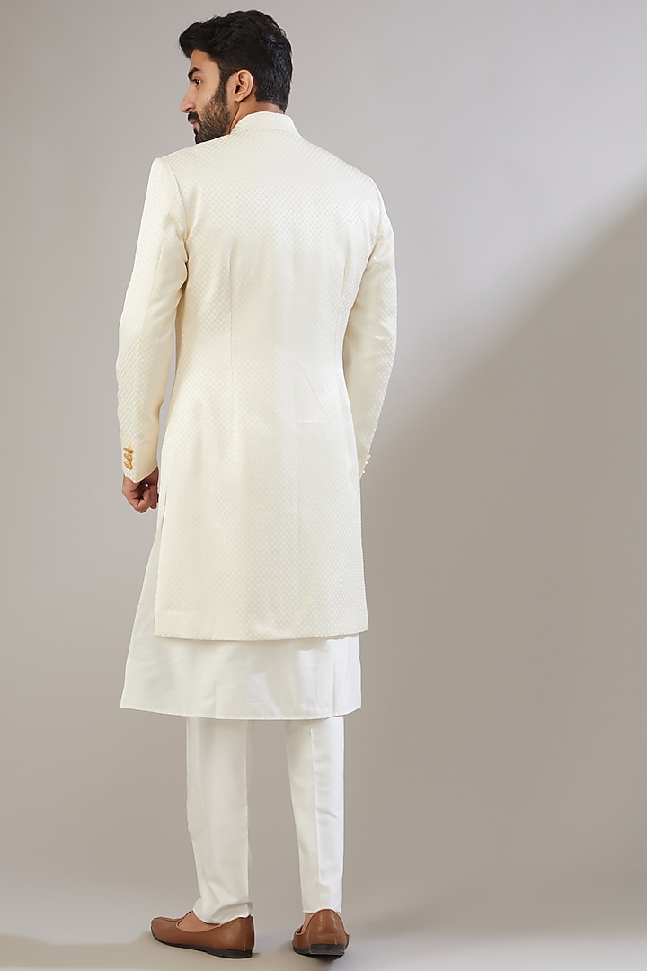 Off-White Jacquard Poly Viscose Wedding Sherwani Set by VICUGNA at Pernia's Pop Up Shop