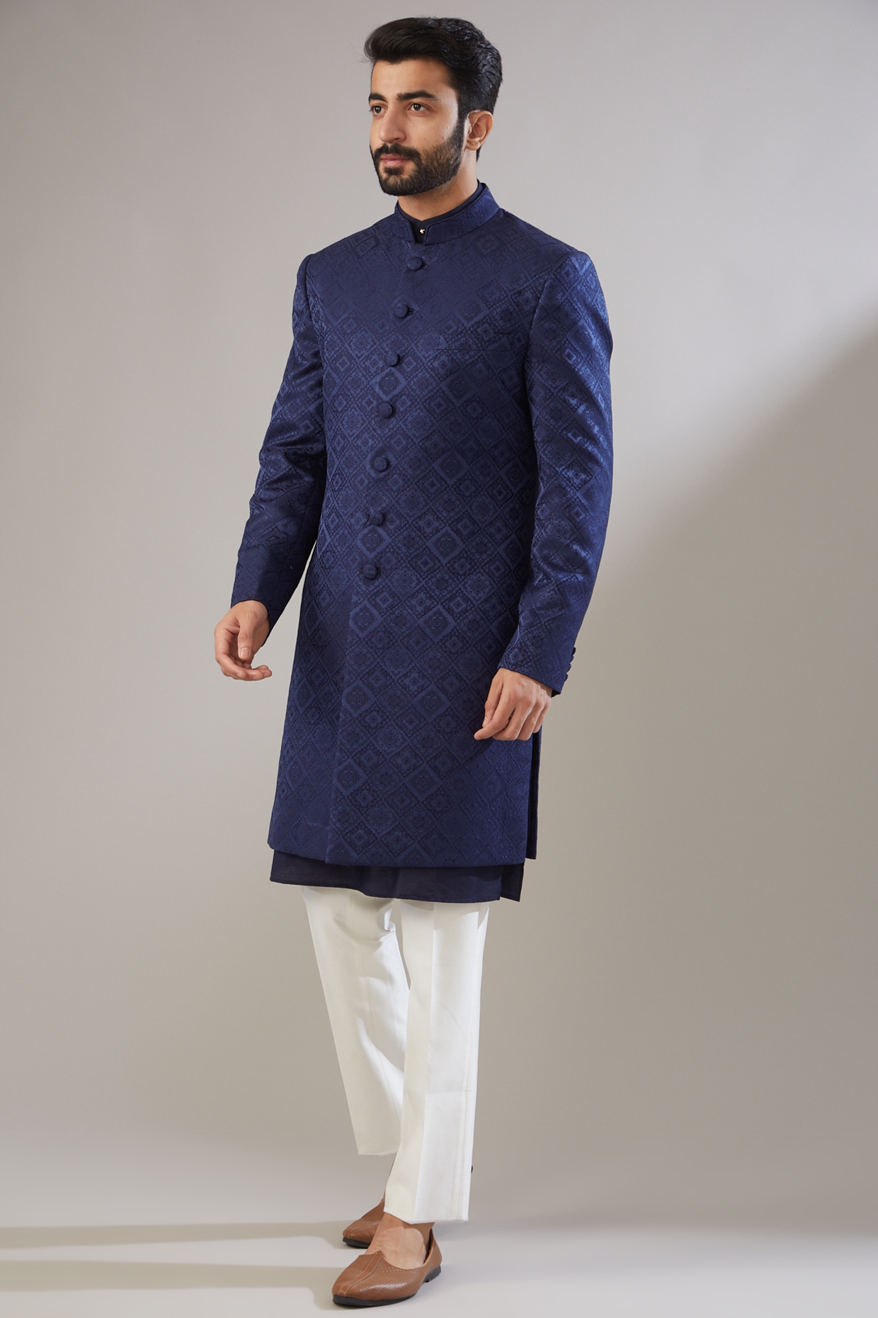 indo western blue sherwani