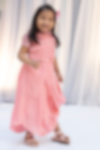 Pink Bemberg Silk Draped Skirt Set For Girls by Vibrant Hues at Pernia's Pop Up Shop