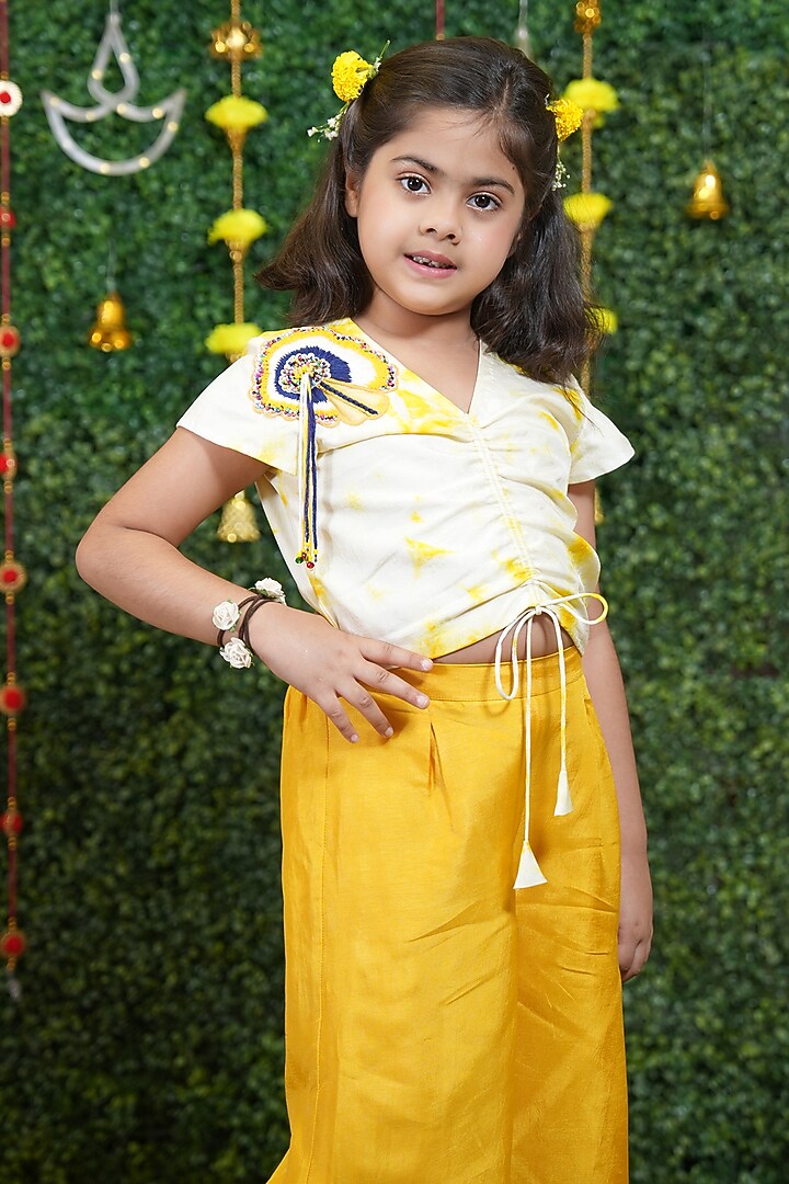 Yellow Bemberg Silk Bell-Bottom Pant Set For Girls by Vibrant Hues at Pernia's Pop Up Shop