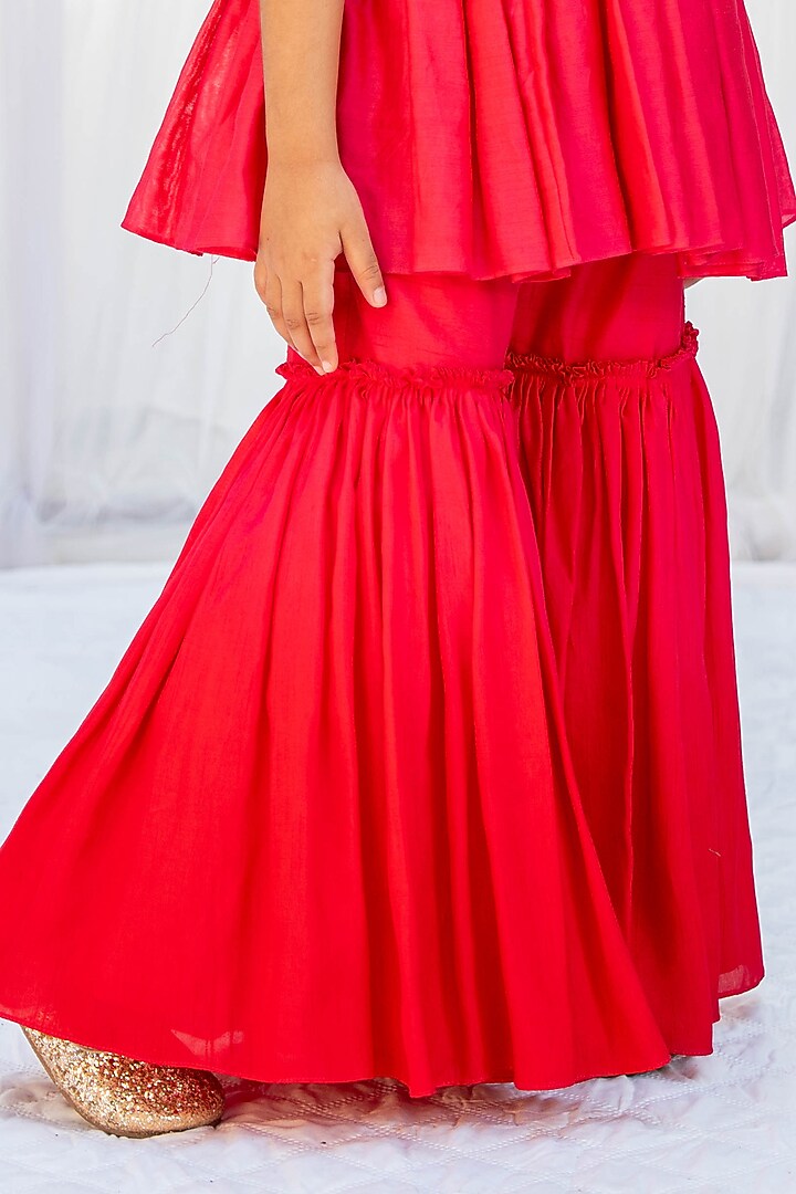Red Bemberg Silk Sharara Set For Girls by Vibrant Hues at Pernia's Pop Up Shop