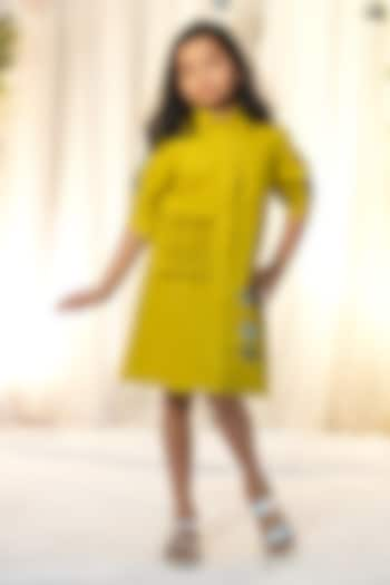 Green Poplin Embellished Dress For Girls by Vibrant Hues at Pernia's Pop Up Shop