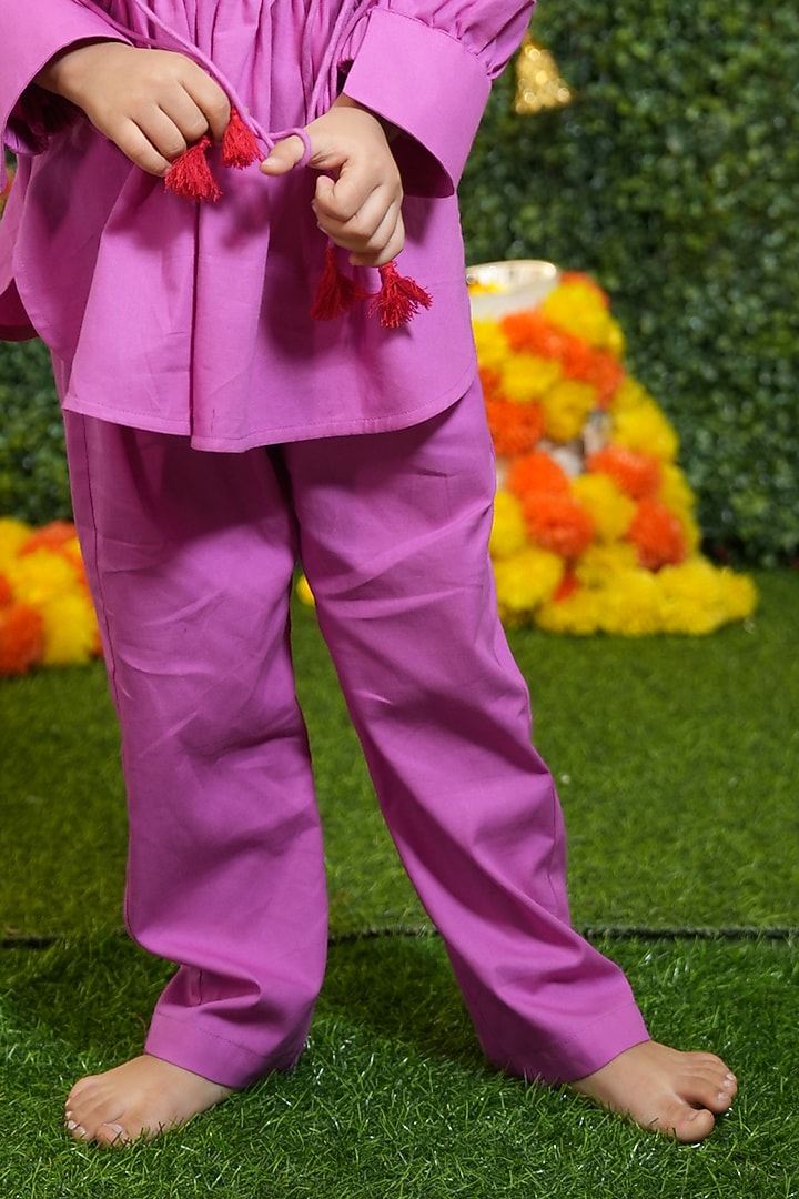 Purple Poplin Applique & Thread Work Co-Ord Set For Girls by Vibrant Hues at Pernia's Pop Up Shop