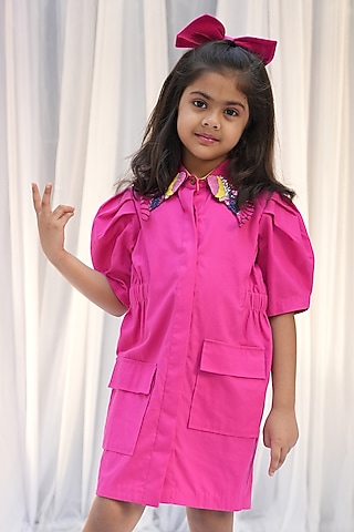 Pink Poplin Dress For Girls by Vibrant Hues