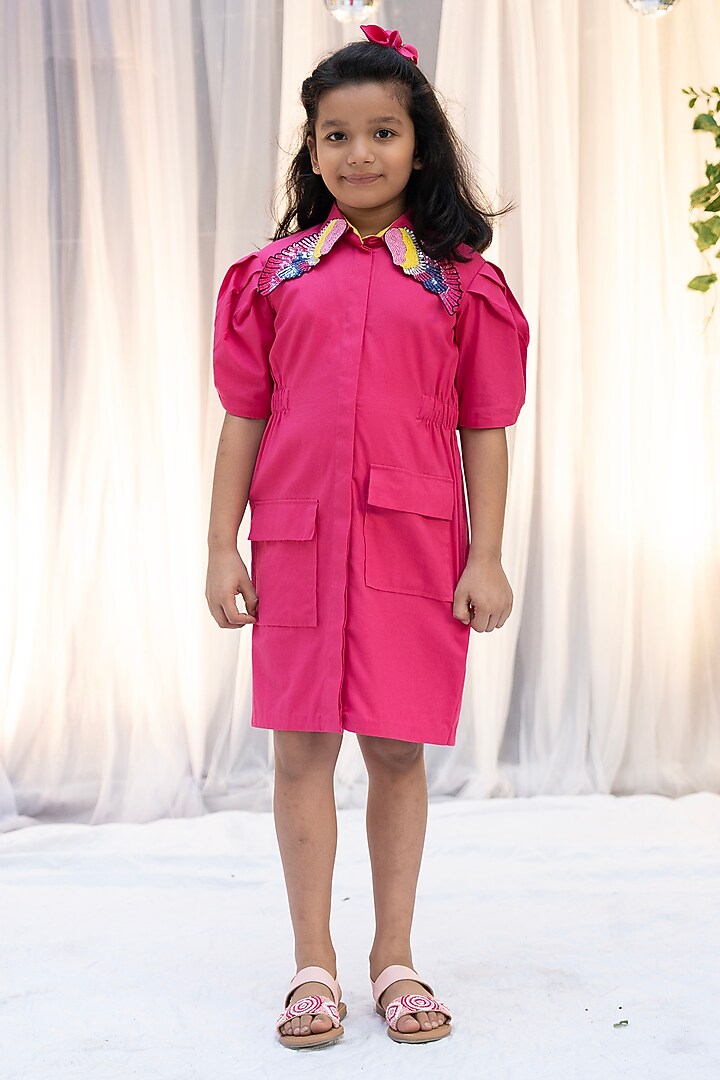Pink Poplin Dress For Girls by Vibrant Hues at Pernia's Pop Up Shop