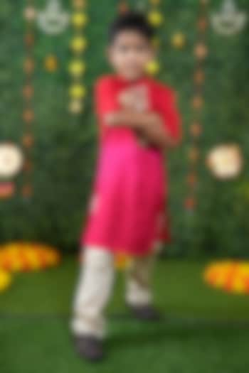 Rani Pink Bemberg Silk Floral Kurta Set For Boys by Vibrant Hues at Pernia's Pop Up Shop