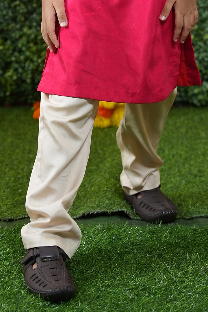 Rani Pink Bemberg Silk Floral Kurta Set For Boys by Vibrant Hues at Pernia's Pop Up Shop