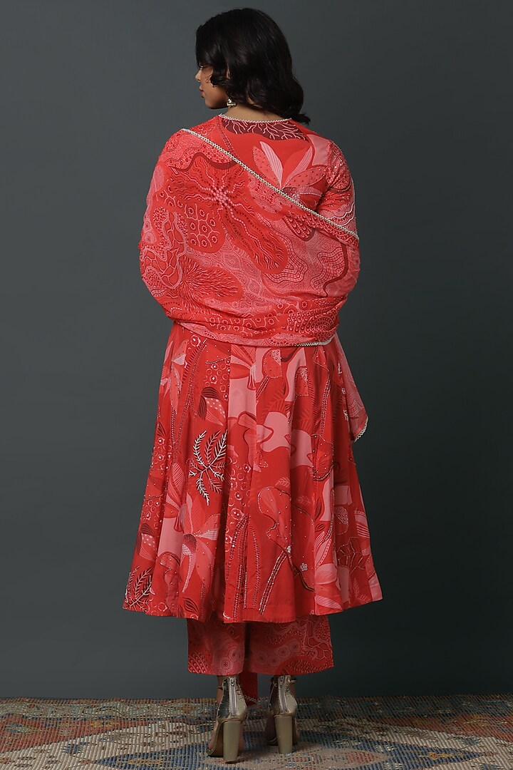 Red Luxury Georgette Embroidered Angrakha Set by VINNY KHURANA OFFICIAL at Pernia's Pop Up Shop