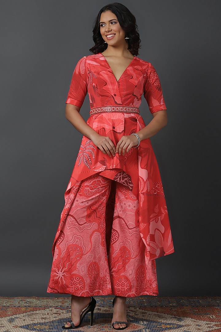 Red Luxury Crepe Co-Ord Set by VINNY KHURANA OFFICIAL