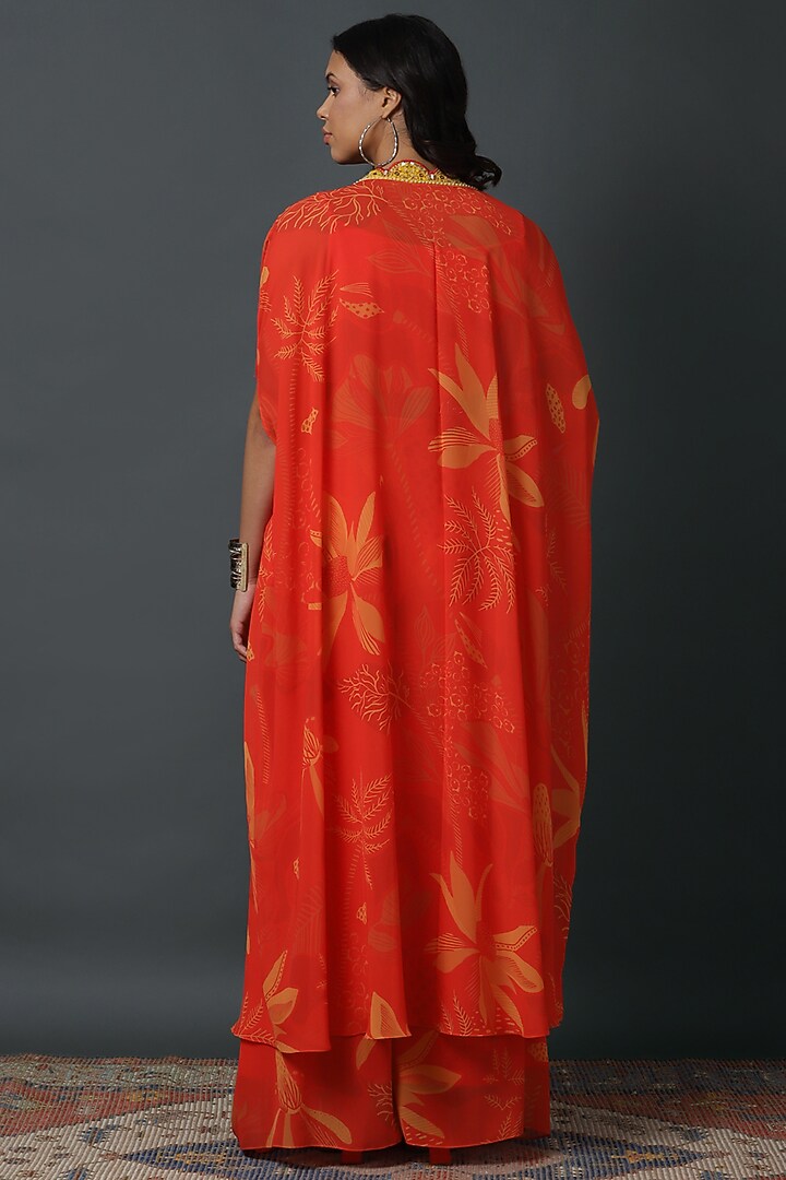 Orange Luxury Georgette Digital Printed Cape Set by VINNY KHURANA OFFICIAL at Pernia's Pop Up Shop