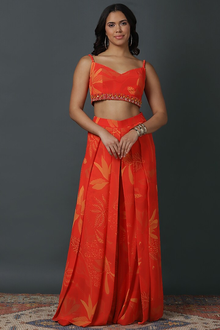 Orange Luxury Georgette Digital Printed Cape Set by VINNY KHURANA OFFICIAL at Pernia's Pop Up Shop