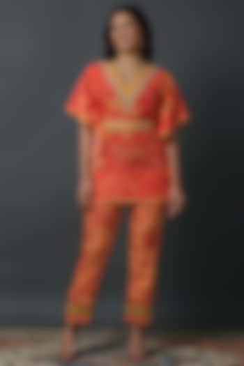 Orange Luxury Crepe Digital Printed Co-Ord Set by VINNY KHURANA OFFICIAL