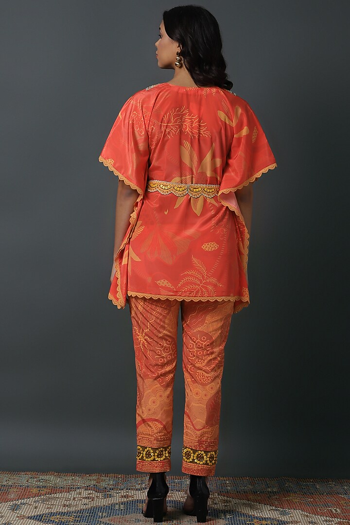Orange Luxury Crepe Digital Printed Co-Ord Set by VINNY KHURANA OFFICIAL at Pernia's Pop Up Shop