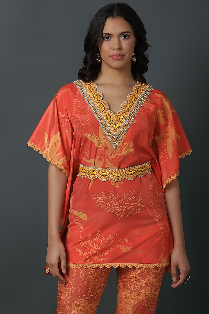 Orange Luxury Crepe Digital Printed Co-Ord Set by VINNY KHURANA OFFICIAL at Pernia's Pop Up Shop