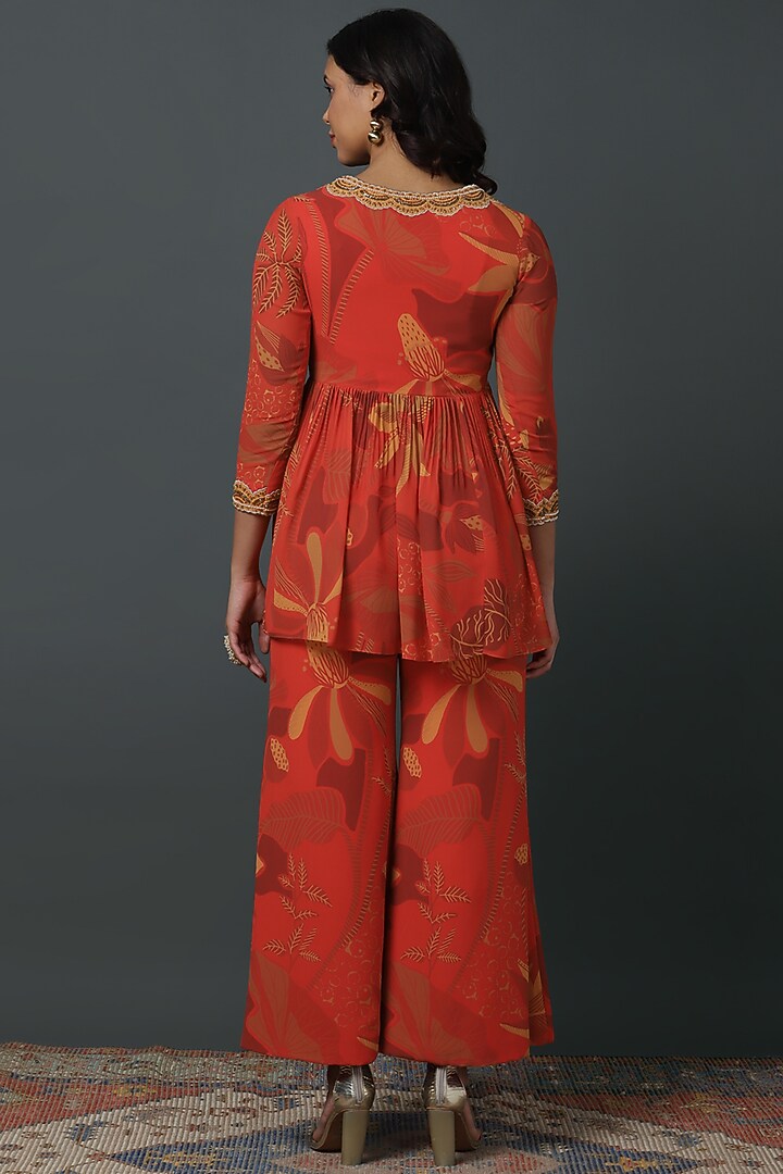 Orange Luxury Georgette Digital Printed Co-Ord Set by VINNY KHURANA OFFICIAL at Pernia's Pop Up Shop
