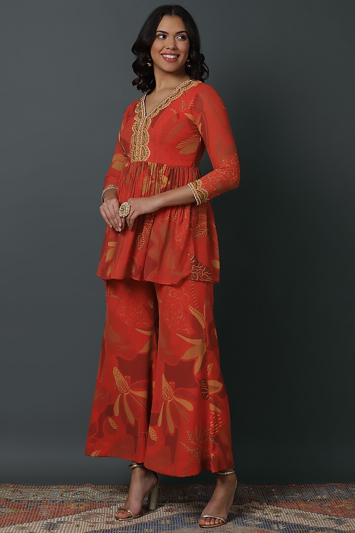 Orange Luxury Georgette Digital Printed Co-Ord Set by VINNY KHURANA OFFICIAL at Pernia's Pop Up Shop