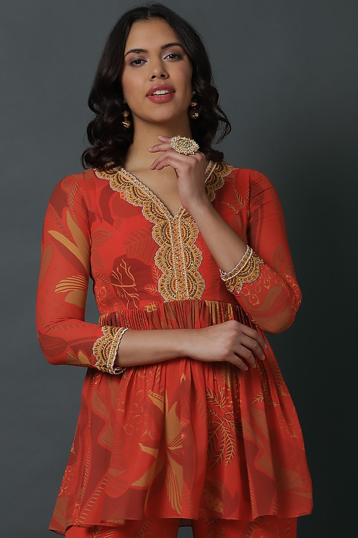 Orange Luxury Georgette Digital Printed Co-Ord Set by VINNY KHURANA OFFICIAL at Pernia's Pop Up Shop