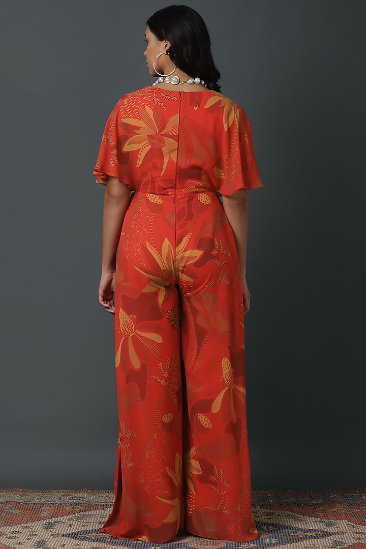 Orange Luxury Georgette Digital Printed Jumpsuit by VINNY KHURANA OFFICIAL at Pernia's Pop Up Shop