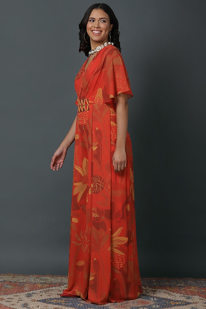 Orange Luxury Georgette Digital Printed Jumpsuit by VINNY KHURANA OFFICIAL at Pernia's Pop Up Shop
