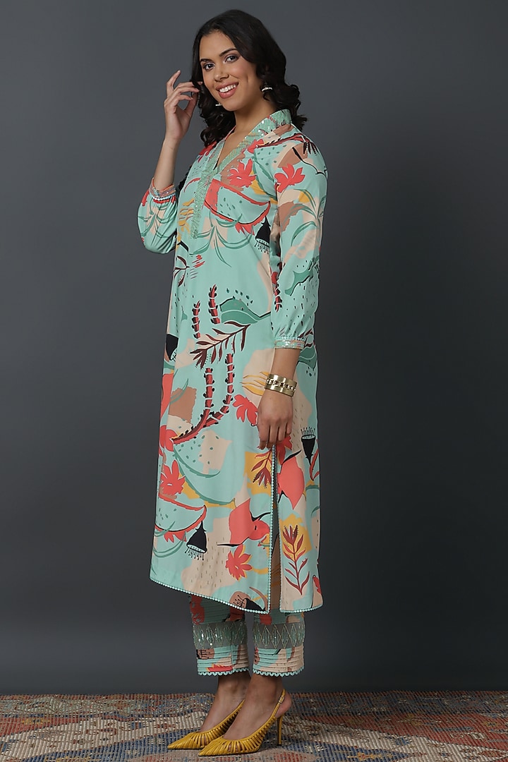 Powder Blue Luxury Crepe Digital Printed Kurta Set by VINNY KHURANA OFFICIAL at Pernia's Pop Up Shop