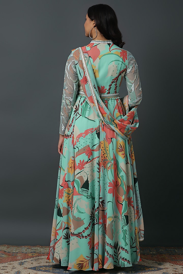 Powder Blue Luxury Georgette Digital Printed Party Wear Anarkali Set by VINNY KHURANA OFFICIAL at Pernia's Pop Up Shop