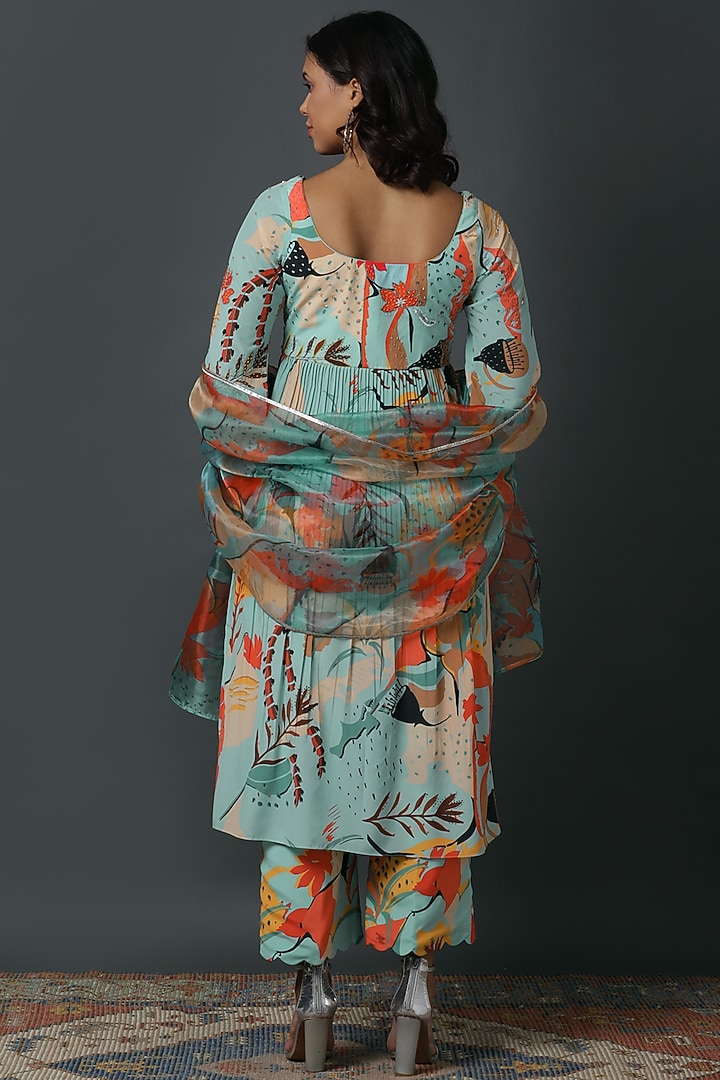 Powder Blue Luxury Crepe Digital Printed Kurta Set by VINNY KHURANA OFFICIAL at Pernia's Pop Up Shop