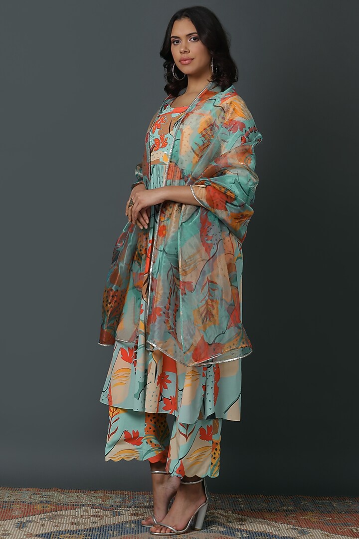 Powder Blue Luxury Crepe Digital Printed Kurta Set by VINNY KHURANA OFFICIAL at Pernia's Pop Up Shop