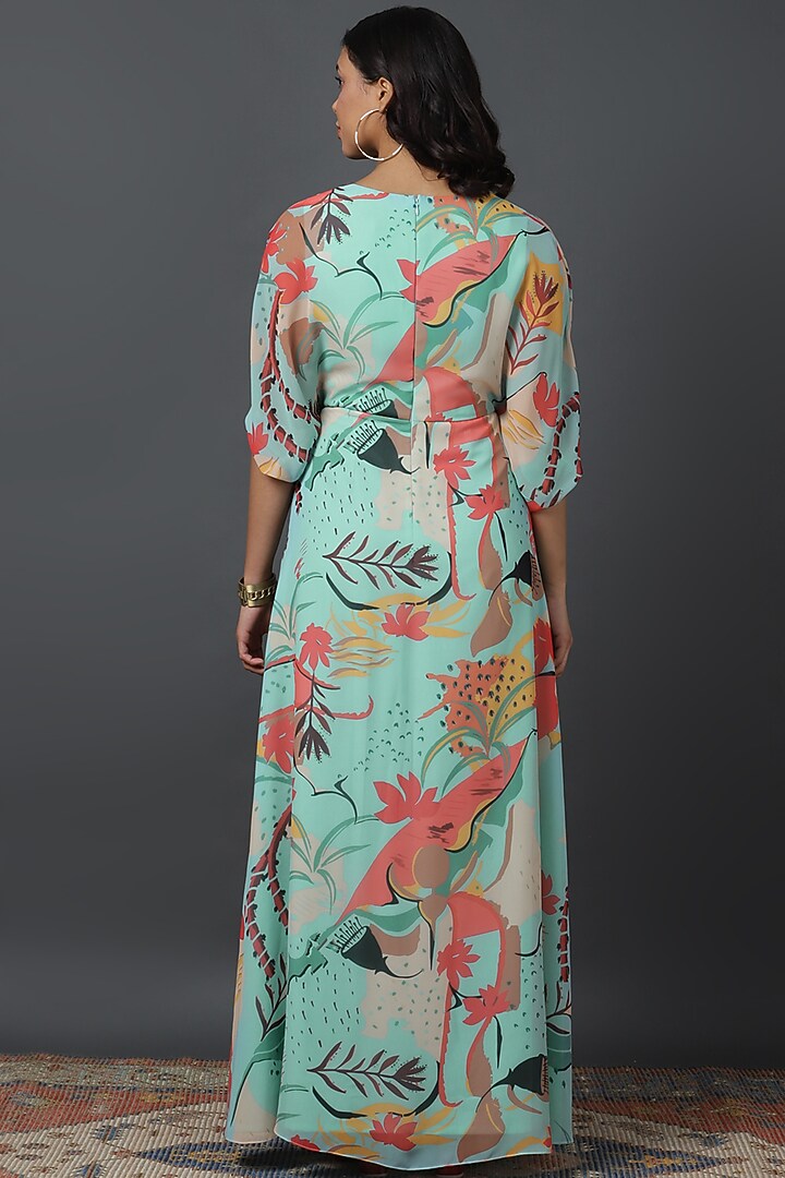 Powder Blue Luxury Georgette Digital Printed Kaftan by VINNY KHURANA OFFICIAL at Pernia's Pop Up Shop