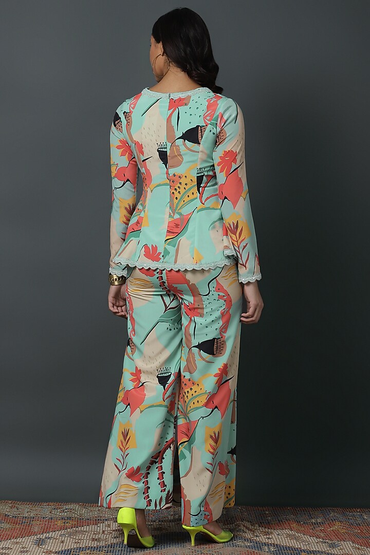 Powder Blue Natural Crepe Digital Printed Co-Ord Set by VINNY KHURANA OFFICIAL at Pernia's Pop Up Shop