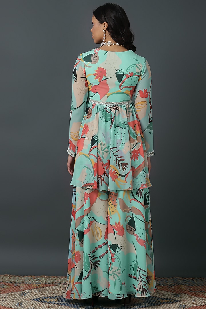 Powder Blue Luxury Georgette Digital Printed Co-Ord Set by VINNY KHURANA OFFICIAL at Pernia's Pop Up Shop
