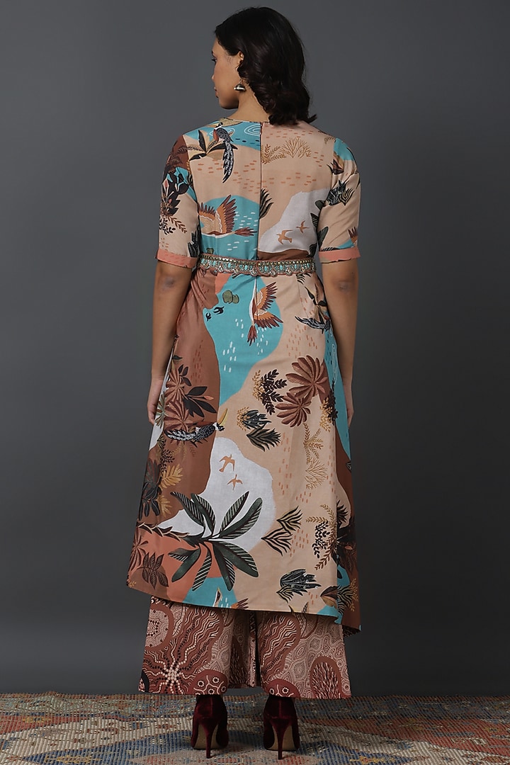 Brown Natural Crepe Digital Printed Tunic Set by VINNY KHURANA OFFICIAL at Pernia's Pop Up Shop