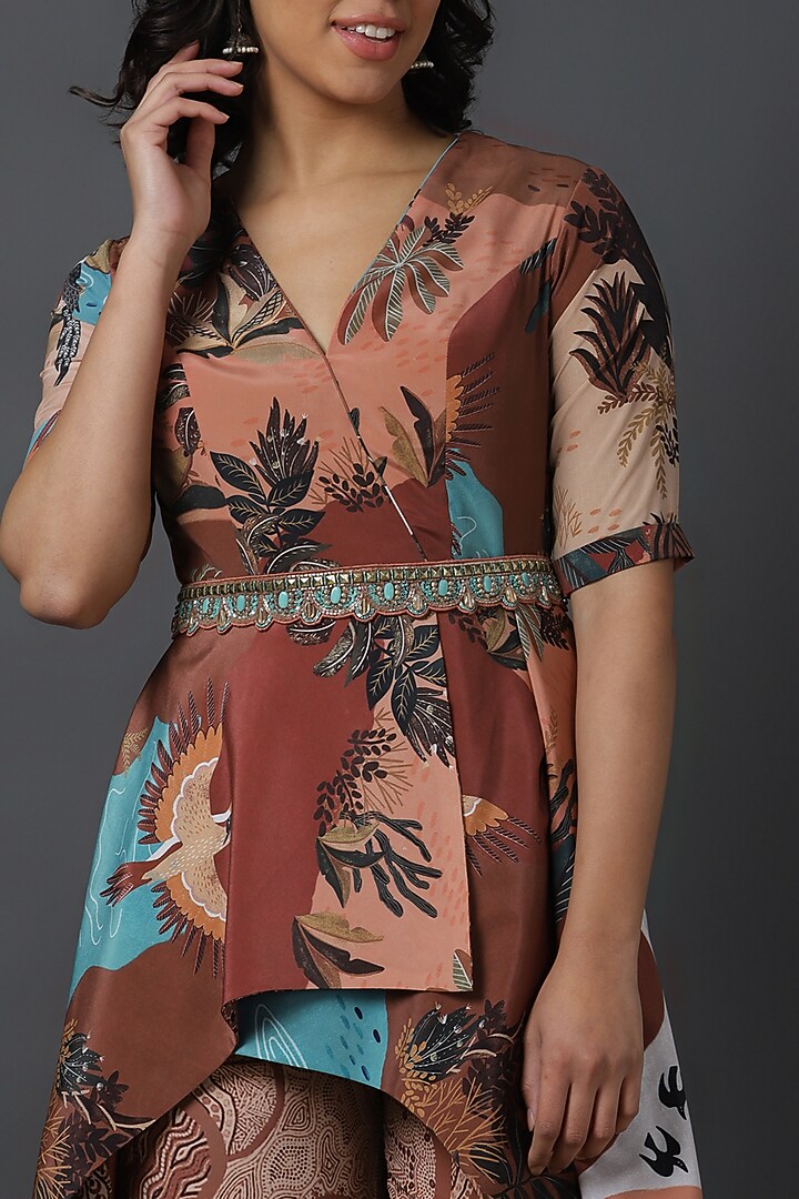 Brown Natural Crepe Digital Printed Tunic Set by VINNY KHURANA OFFICIAL at Pernia's Pop Up Shop