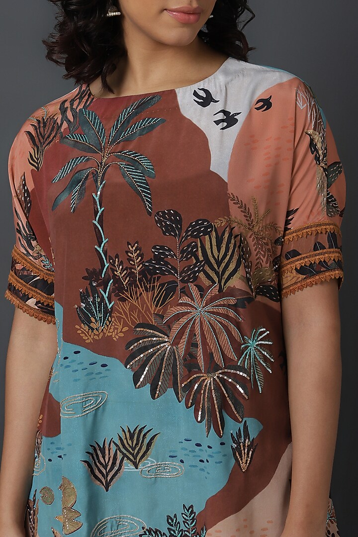 Brown Natural Crepe Digital Printed Co-Ord Set by VINNY KHURANA OFFICIAL at Pernia's Pop Up Shop