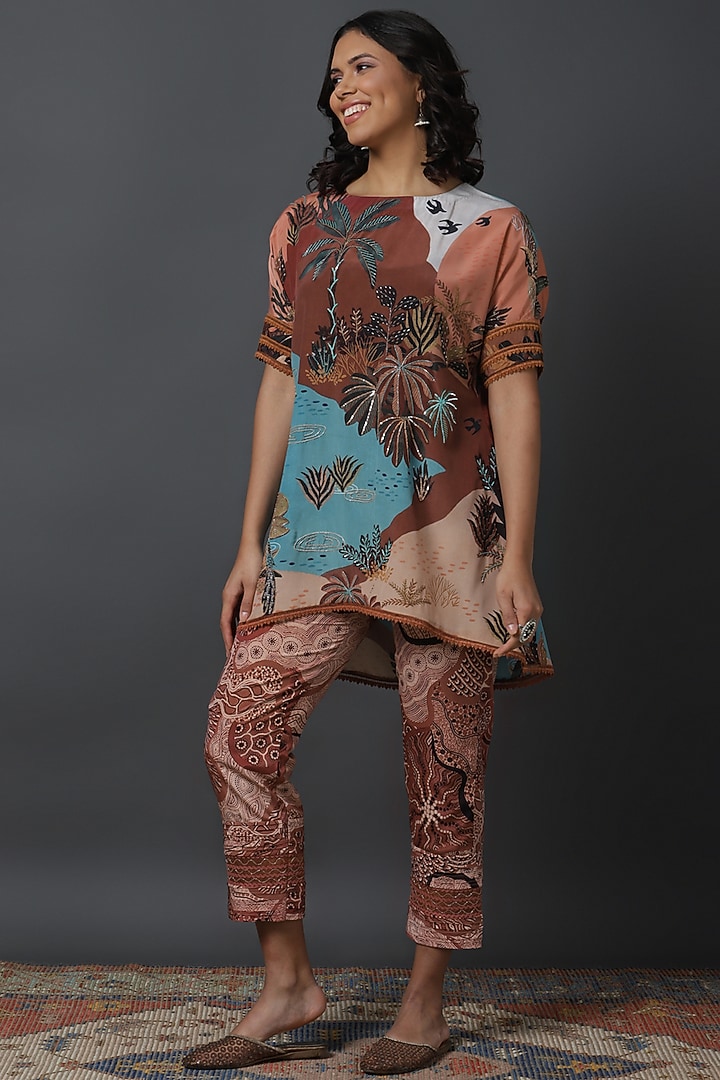 Brown Natural Crepe Digital Printed Co-Ord Set by VINNY KHURANA OFFICIAL at Pernia's Pop Up Shop