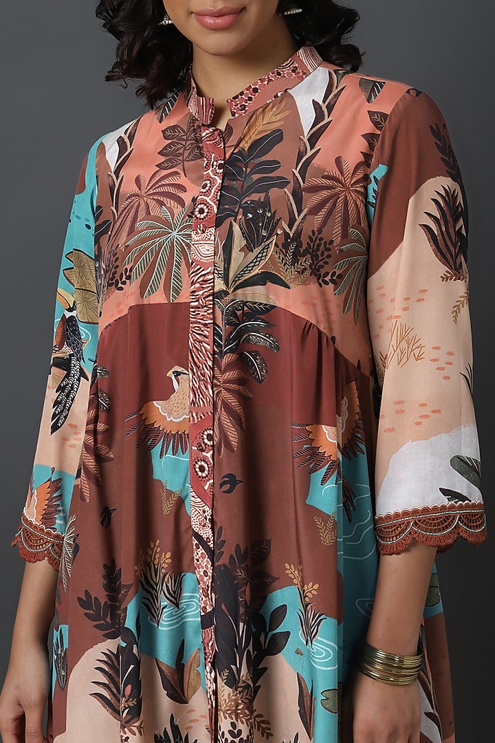 Brown Natural Crepe Digital Printed Kurta Set by VINNY KHURANA OFFICIAL at Pernia's Pop Up Shop